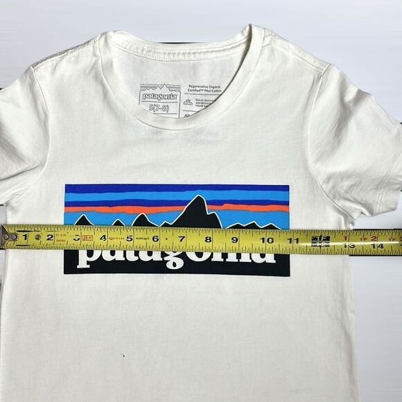 Patagonia Logo Graphic Tee White Organic Cotton Short Sleeves Kids S (7-8) - Picture 4 of 5